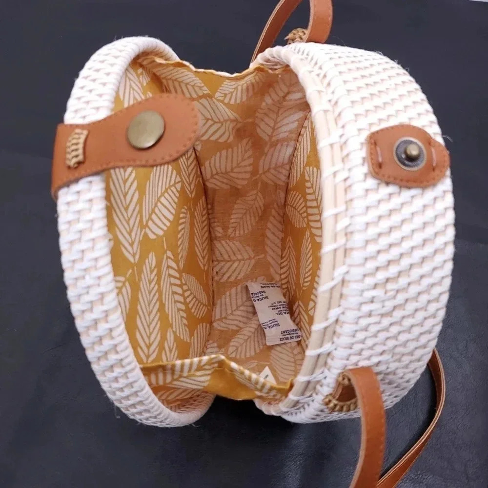 Sunflower 100% Rattan Round Crossbody Bag - Picture 4 of 8